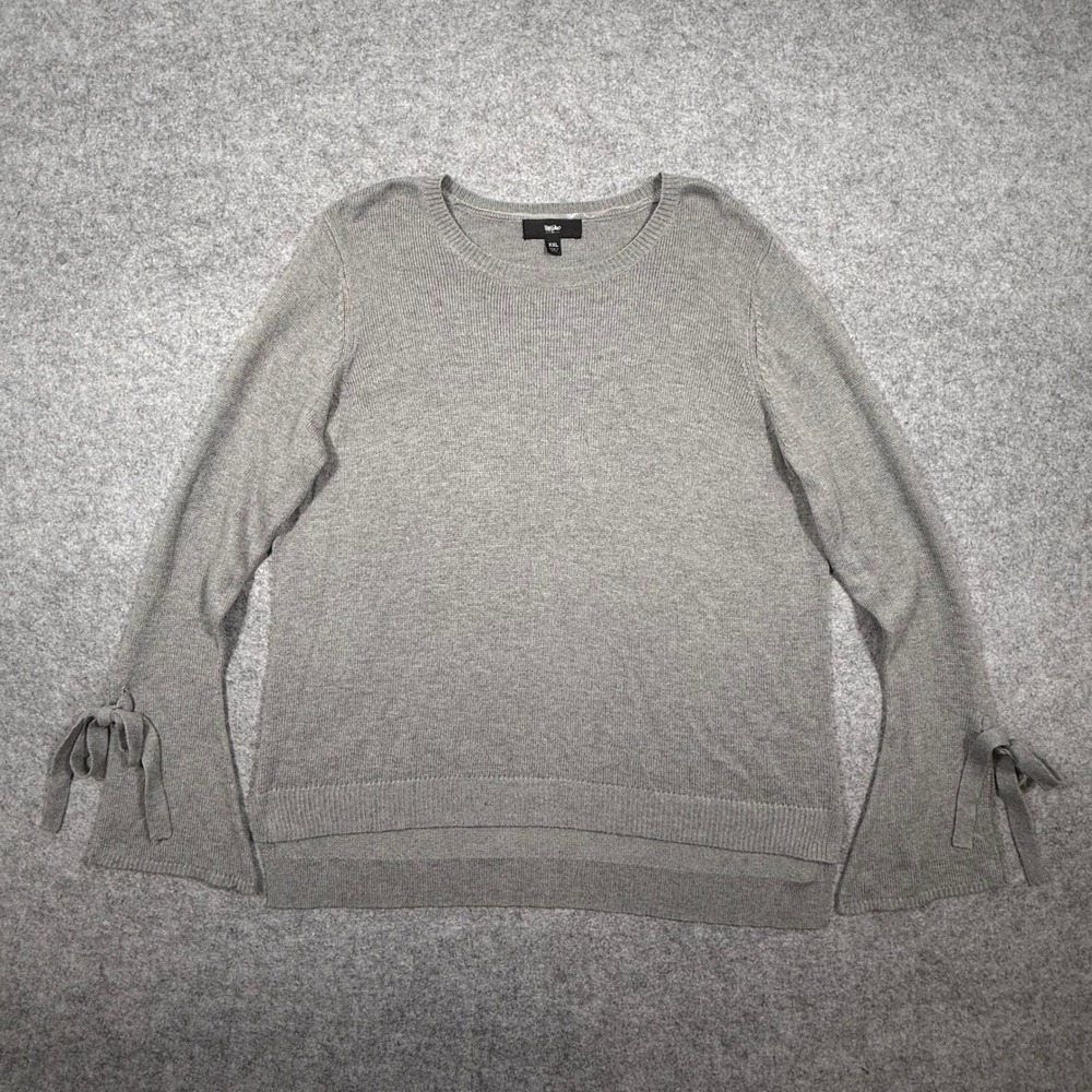 Mossimo Sweater Womens XXL Gray EUC Cashmere Blend Bell Sleeve Tie Cuff Knit - Picture 2 of 11
